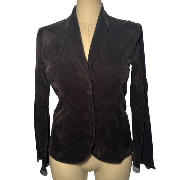 J. Jill Jackets & Blazers - J Jill Black Corduroy Blazer Jacket Sz 8 Shawl Collar Button Front Ruffle Sleeve